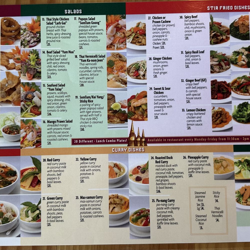 Thai Corner Restaurant - Menu page 1 of 2 as of May 2025. - Thai Near Me - Sidney, British Columbia Thai Corner Restaurant - Menu page 1 of 2 as of May 2025. - Thai Near Me - Sidney, British Columbia
