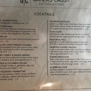 Baker's Crust - Cocktail menu - Breakfast & Brunch Near Me - Virginia Beach, Virginia