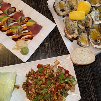 Poseidon Oyster Sushi Bar - Thai Chicken Lettuce Wrap Chargrilled 1/2 Shell One dozen Sex and The City Roll - Sushi Bars Near Me - New Orleans, Louisiana