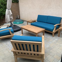 Teak Stop - Tuscany teak set with Spectrum Peacock Sunbrella cushions