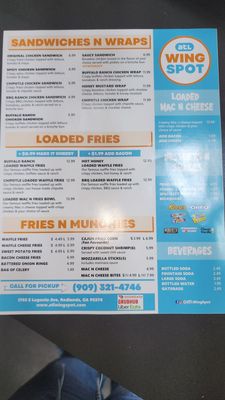 Menu photo 2 ATL Wing Spot Redlands, CA