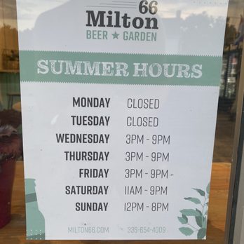 Milton 66 - Summer 2022 hours of operation. - Beer Gardens Near Me - Milton, North Carolina Milton 66 - Summer 2022 hours of operation. - Beer Gardens Near Me - Milton, North Carolina