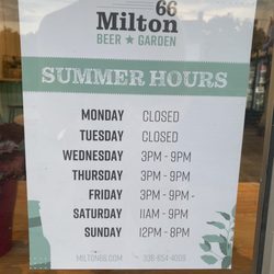 Milton 66 - Summer 2022 hours of operation.