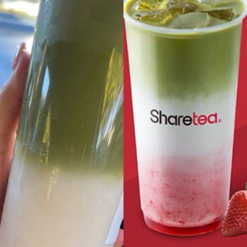 Sharetea - The drink I received on the left vs the website photo on right. Tasted chalky and gross. - Coffee & Tea Near Me - San Ramon, California