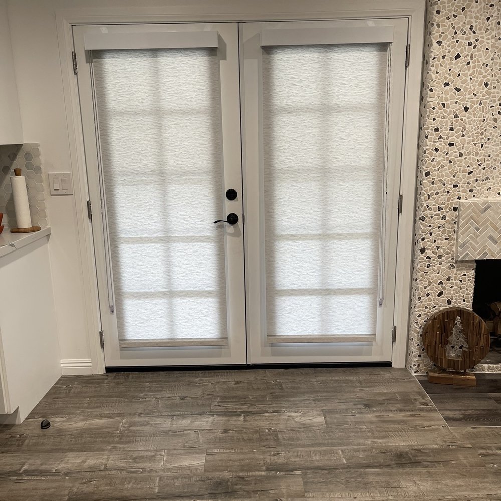 EsVata Window Covering - Roller Shade on French door - Shutters Near Me - Chino, California EsVata Window Covering - Roller Shade on French door - Shutters Near Me - Chino, California