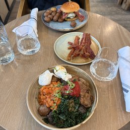 Holy Cow bowl, Farm Burger, and side of bacon Holy Cow bowl, Farm Burger, and side of bacon