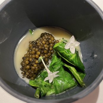 Oriole - Golden kaluga caviar w/ spinach, razor clam and smoked butter - New American Near Me - Chicago, Illinois Oriole - Golden kaluga caviar w/ spinach, razor clam and smoked butter - New American Near Me - Chicago, Illinois