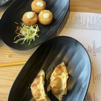 Genki Japanese Cuisine - Bottom ( Gyoza) Top ( fried scallops) - Japanese Near Me - Hamden, Connecticut Genki Japanese Cuisine - Bottom ( Gyoza) Top ( fried scallops) - Japanese Near Me - Hamden, Connecticut