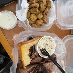 Willie Jewell's Old School Bar-B-Q - Fried pickles and brisket with coleslaw