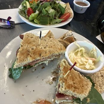 Watermark of Wading River - Loaded BLT with turkey sandwich with side salad. All food is fresh & delicious - Breakfast & Brunch Near Me - Wading River, New York