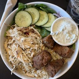 Greek salad with part chicken part falafel Greek salad with part chicken part falafel