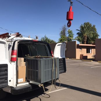 RDZ Heating & Cooling - 2 ton heatpump getting ready to be picked up by the crane and get it install. - Heating & Air Conditioning/HVAC Near Me - Glendale, Arizona RDZ Heating & Cooling - 2 ton heatpump getting ready to be picked up by the crane and get it install. - Heating & Air Conditioning/HVAC Near Me - Glendale, Arizona