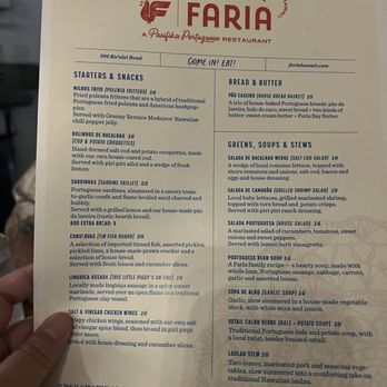Faria - Menu - Portuguese Near Me - Kailua, Hawaii