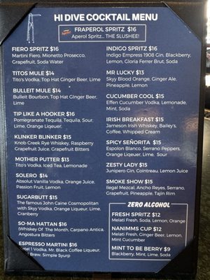 Menu photo 2 Hi Dive San Francisco, CA Menu photo 2 Hi Dive San Francisco, CA