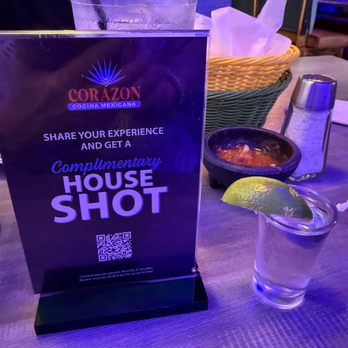 Corazon Cocina Mexicana - Complimentary tequila shot - Mexican Near Me - Orlando, Florida Corazon Cocina Mexicana - Complimentary tequila shot - Mexican Near Me - Orlando, Florida