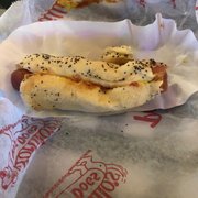 Photo of Portillo's Hot Dogs - Buena Park, CA, United States. Regular hot dog with mayo ketchup and mustard looks soggy but it was delicious