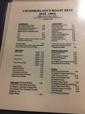 Menu photo 1 Chamberlain's Roast Beef Bethel Township, PA