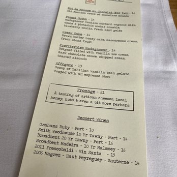 La Bicyclette - Dessert menu - French Near Me - Carmel, California