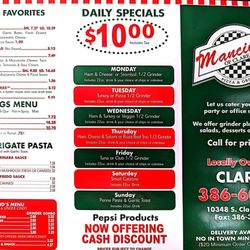 Mancino's of Clare - Menu page one