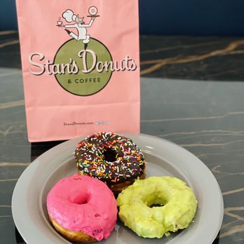 Stan's Donuts & Coffee - Donut flavors: Lemon-pistachio  Strawberry glaze Chocolate sprinkle - Donuts Near Me - Chicago, Illinois