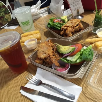 EAT - Surf n turf with fresh turkey patty and the Polenta fries extra crispy, iced tea and lemonade! :) - Food Delivery Services Near Me