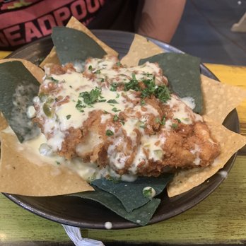 Georgia Blue - G5-fried chicken breast over rice with queso and bacon on top and tortilla chips. - American Near Me - Brookhaven, Mississippi