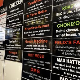 Menu! Beef options can be made vegan by subbing impossible and removing cheese.