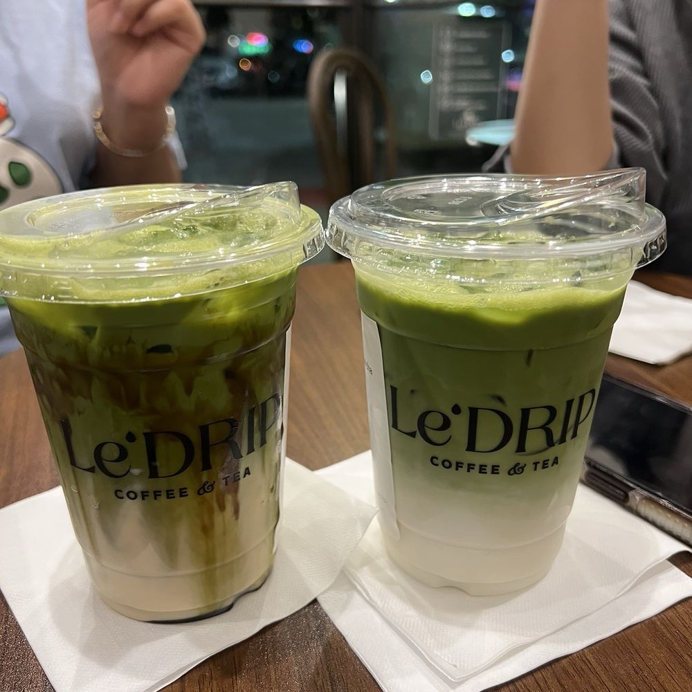 Vanilla matcha and black sugar matcha lattes