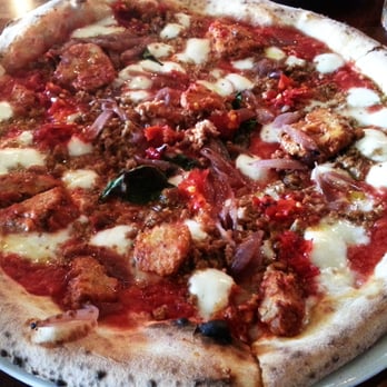 Cane Rosso - OMB - Meatballs/Local Sausage/Caramelized Onions/Calabrian Chiles/ Hand-Crushed San Marzanos/House-Made Mozzarella/Basil - Pizza Near Me - Dallas, Texas