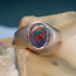 Designers' Circle & Vintage Jewelers - Black Opal bezel set in custom 14k Gold Ring