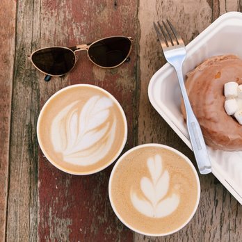 Component Coffee Lab - Sweet latte with oat milk, sweet latte with almond milk and chocolate abuelita donut. - Coffee & Tea Near Me - Visalia, California