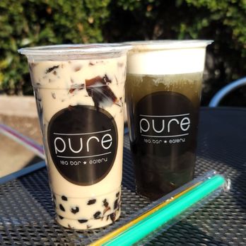 Pure Tea Bar - Black Tie (added boba) and Jasmine Sea Crema - Bubble Tea Near Me - San Jose, California Pure Tea Bar - Black Tie (added boba) and Jasmine Sea Crema - Bubble Tea Near Me - San Jose, California