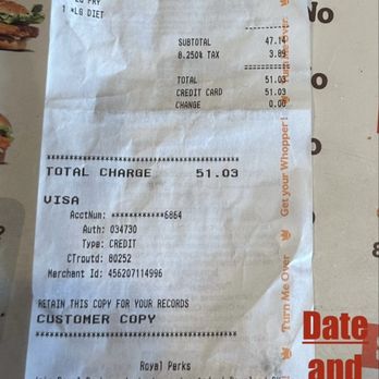 Burger King - Receipt with date and time. - Fast Food Near Me - Elmendorf, Texas Burger King - Receipt with date and time. - Fast Food Near Me - Elmendorf, Texas