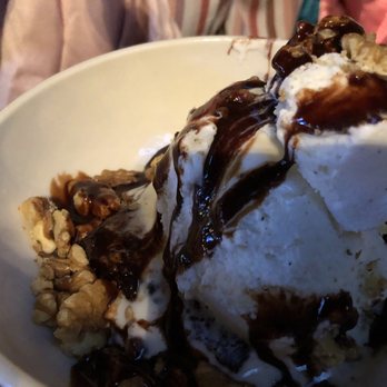 Prime Tyme Soul Cafe - Bad pic, but incredible Brownie Delight!  (Brownie/Van Ice Cream/Nuts) - Southern Near Me - Winston-Salem, North Carolina
