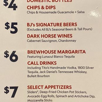 BJ's Restaurant & Brewhouse - Happy Hour menu 5/18/26 - Pizza Near Me - Escondido, California