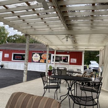 Jamestown Pie Company - a covered patio with tables and chairs - Pizza Near Me - Williamsburg, Virginia Jamestown Pie Company - a covered patio with tables and chairs - Pizza Near Me - Williamsburg, Virginia