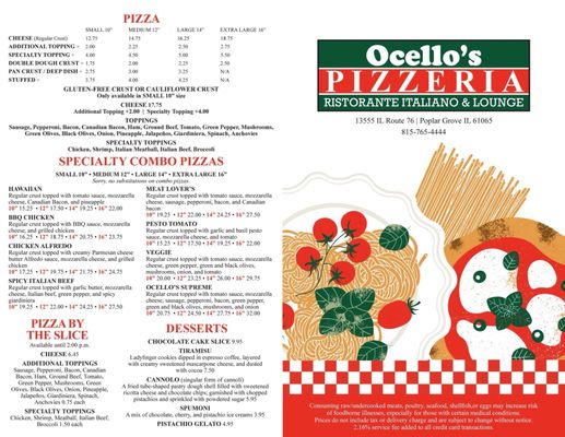 Menu photo 2 Ocello’s Pizzeria Poplar Grove, IL