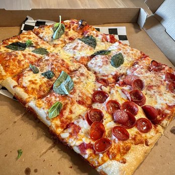 Slice & Pie Pizza - upside down Sicilian, made right side up! had them add pepperoni to only two of the slices. -- at Slice & Pie. - Pizza Near Me - Washington, DC, District of Columbia Slice & Pie Pizza - upside down Sicilian, made right side up! had them add pepperoni to only two of the slices. -- at Slice & Pie. - Pizza Near Me - Washington, DC, District of Columbia