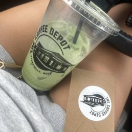 Matcha latte with blueberry syrup+complementary gift card for the wait Matcha latte with blueberry syrup+complementary gift card for the wait