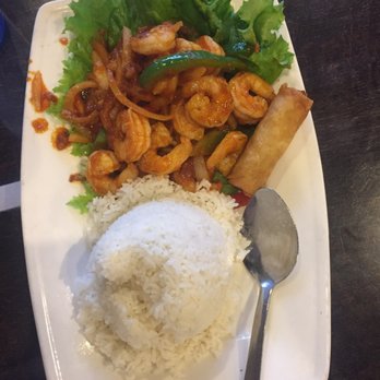 Banana Leaf - $7.50 lunch special- Sambal shrimp, it's not authentic, sambal not suppose to taste that sweet!!! I guess is more to American taste. - Malaysian Near Me - Houston, Texas Banana Leaf - $7.50 lunch special- Sambal shrimp, it's not authentic, sambal not suppose to taste that sweet!!! I guess is more to American taste. - Malaysian Near Me - Houston, Texas