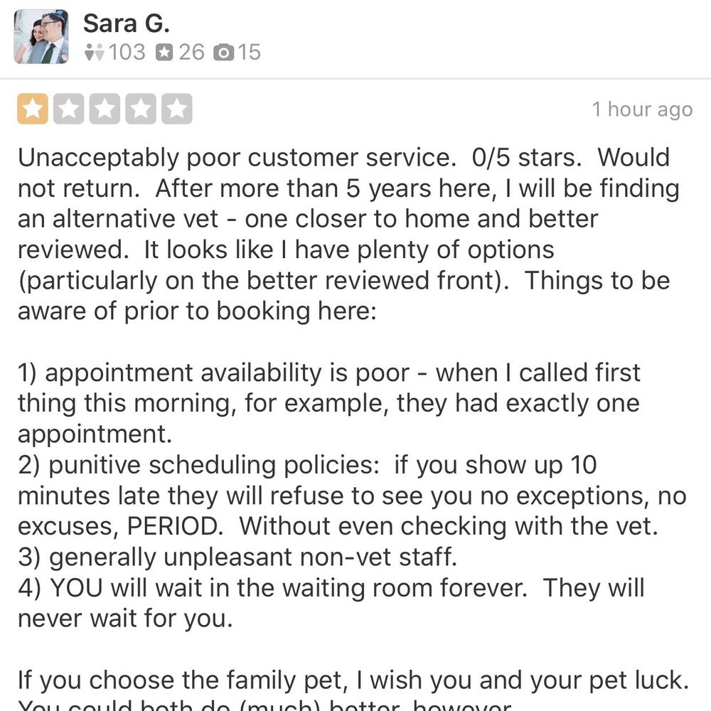 The "exceptional" service that I expect from The Family Pet! An employee "laughs" at my negative review right after it's posted! The "exceptional" service that I expect from The Family Pet! An employee "laughs" at my negative review right after it's posted!
