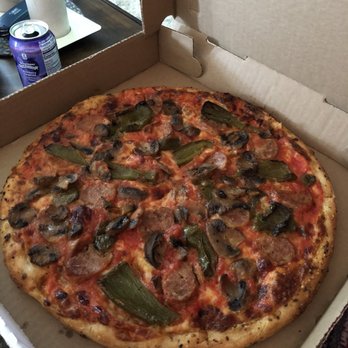8 1/2 - Red with sausage, green pepper, and mushroom. Best one of the three we tried! - Pizza Near Me - Richmond, Virginia