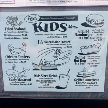 Fox's Lobster House - Kids Menu - Seafood Near Me - York, Maine Fox's Lobster House - Kids Menu - Seafood Near Me - York, Maine