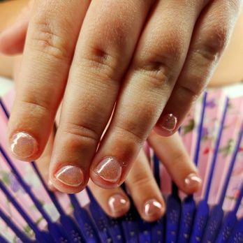 JosLin's Nail Studio - Hard Gel Overlay with chrome accents on client that is learning to create a more extended length of her natural nails. - Nail Salons Near Me - Bowling Green, Kentucky