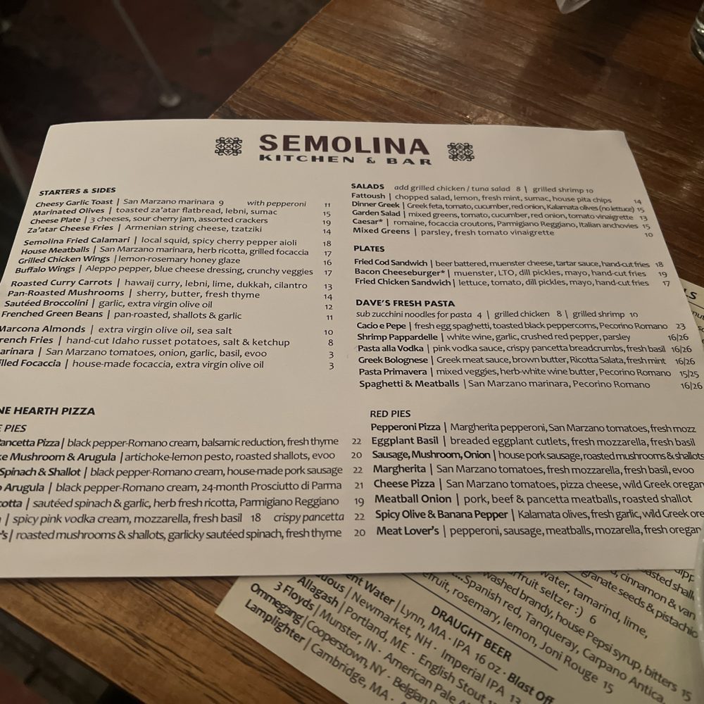 Semolina Kitchen & Bar - Menu - Pizza Near Me - Medford, Massachusetts