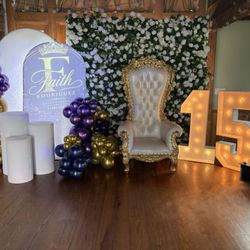 C&H Entertainment - Marquee numbers, flower wall cylinders monogram throne chair