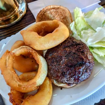 Donovan's Pub - Hamburger with Onion Rings - Burgers Near Me - Woodside, New York Donovan's Pub - Hamburger with Onion Rings - Burgers Near Me - Woodside, New York