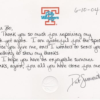 Four Winds Jewelry - Bo is a great watchmaker. He fixed my watch that other stores said couldn't be fixed. I saw this note on his wall from Pat Summit. WOW. - Jewelry Near Me - Knoxville, Tennessee Four Winds Jewelry - Bo is a great watchmaker. He fixed my watch that other stores said couldn't be fixed. I saw this note on his wall from Pat Summit. WOW. - Jewelry Near Me - Knoxville, Tennessee