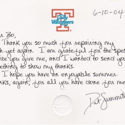 Four Winds Jewelry - Bo is a great watchmaker. He fixed my watch that other stores said couldn't be fixed. I saw this note on his wall from Pat Summit. WOW.