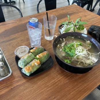 Pho Bistro - P2. Pho Dac Biet and spring rolls with grilled pork and shrimp. - Vietnamese Near Me - Elk Grove, California